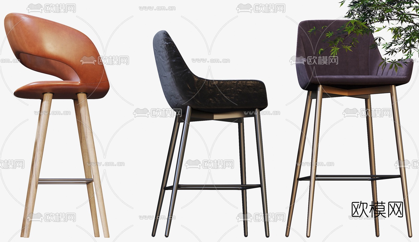 现代皮革吧台椅3d模型下载（渲染图3）