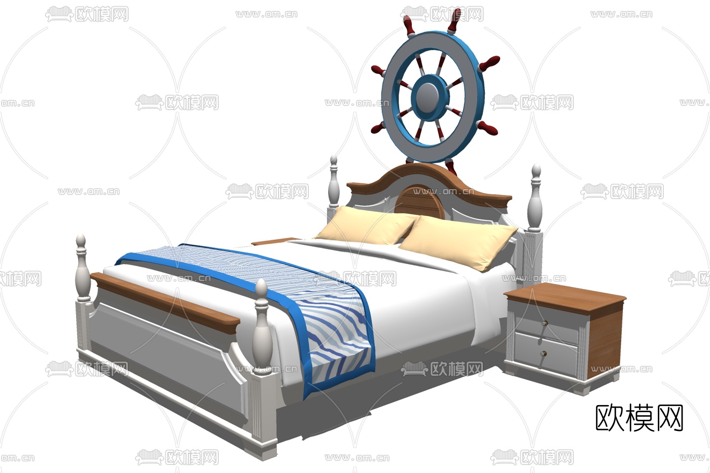 地中海实木双人床su模型下载