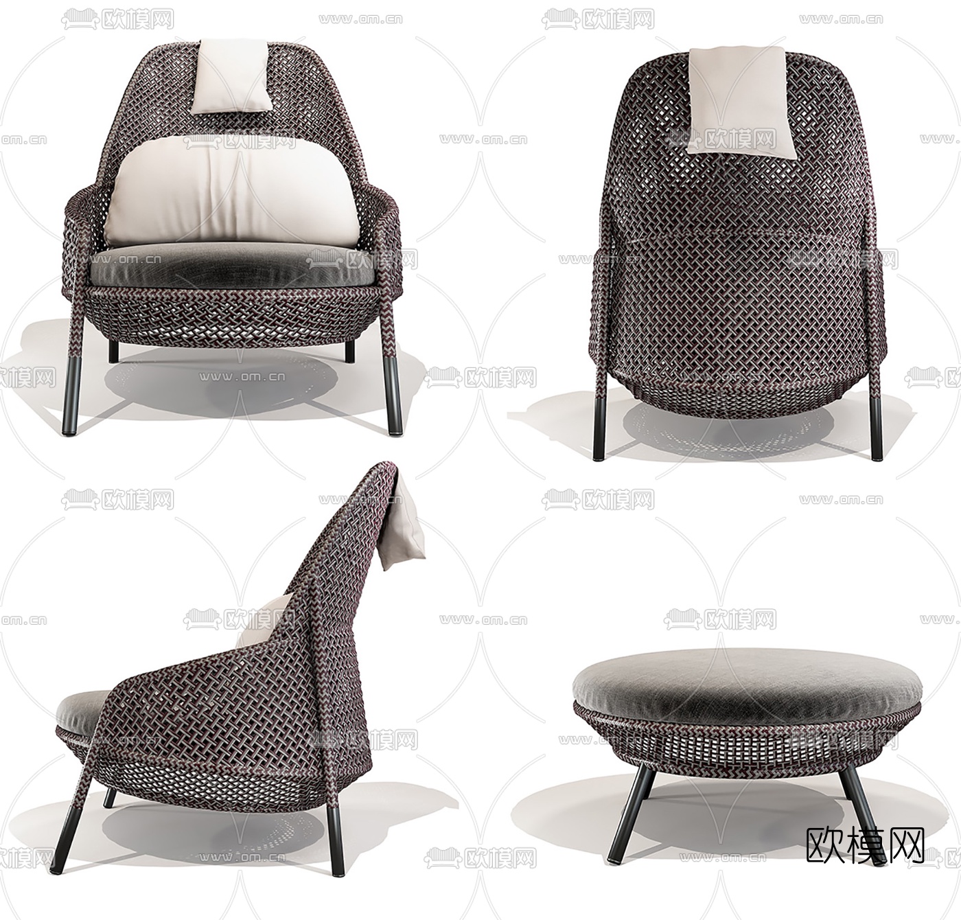 现代藤编户外休闲椅3d模型下载（渲染图1）
