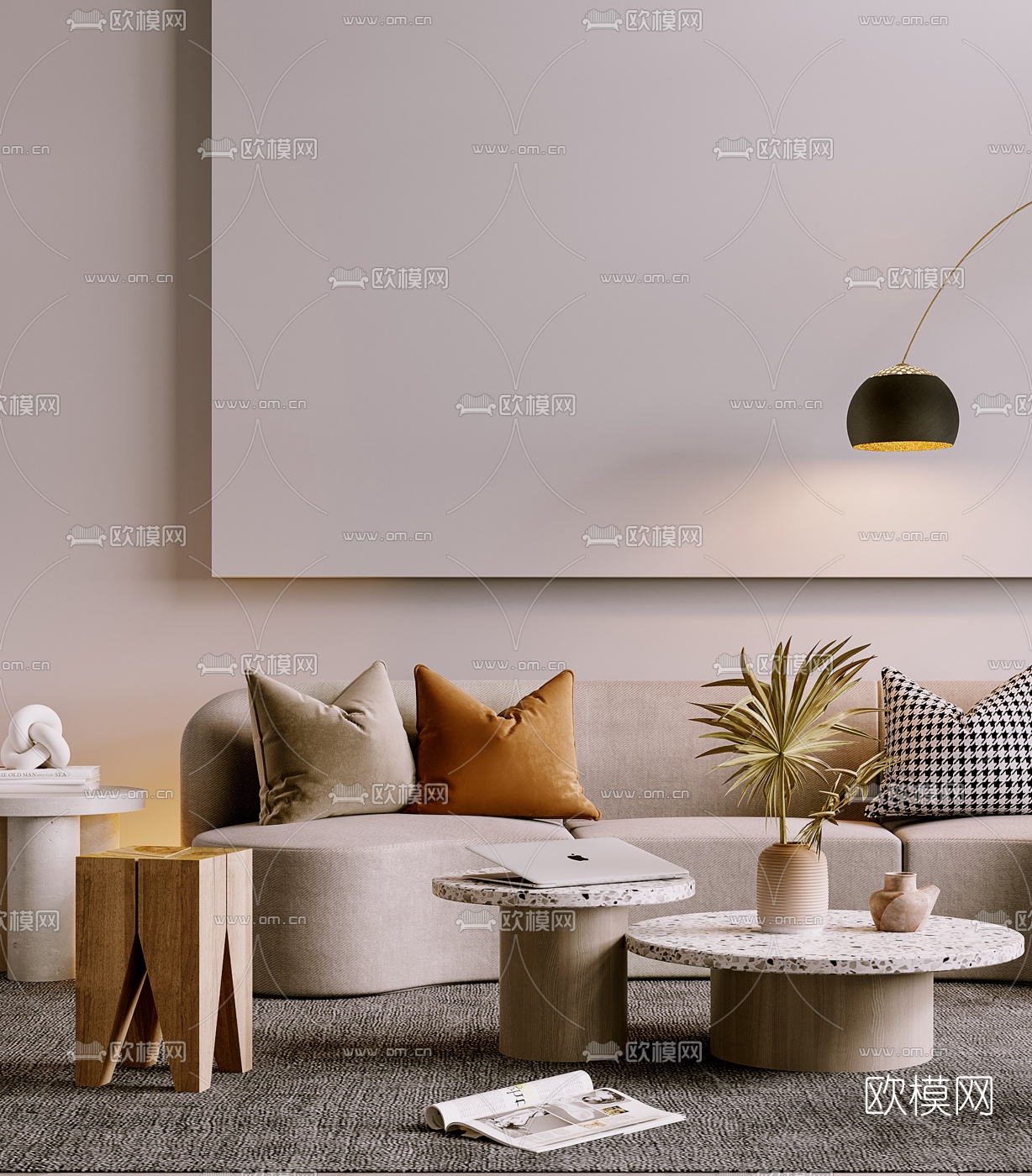 侘寂别墅客厅餐厅3d模型下载（渲染图4）