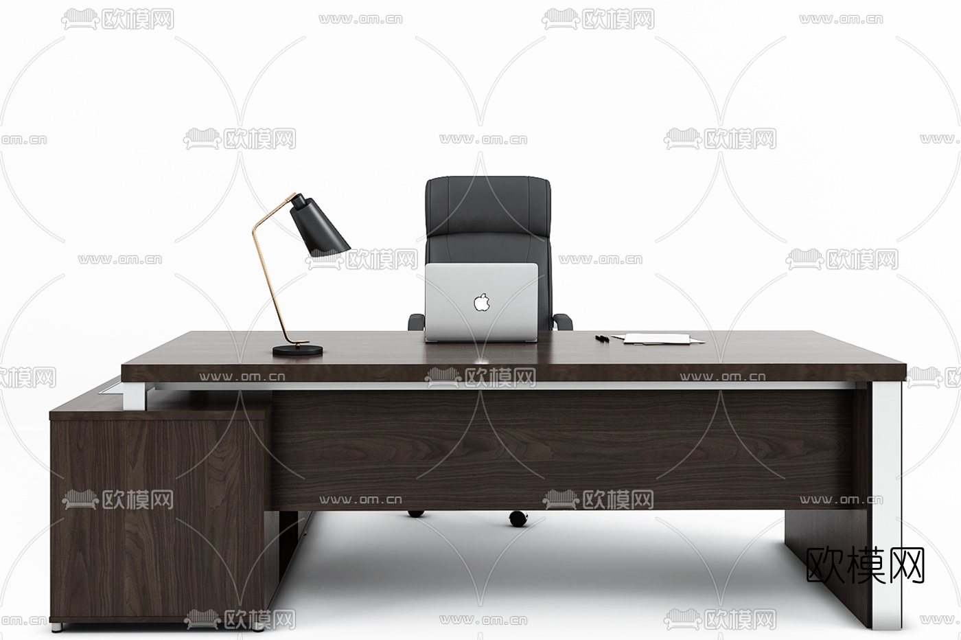 现代原木班台桌椅3d模型下载（渲染图2）