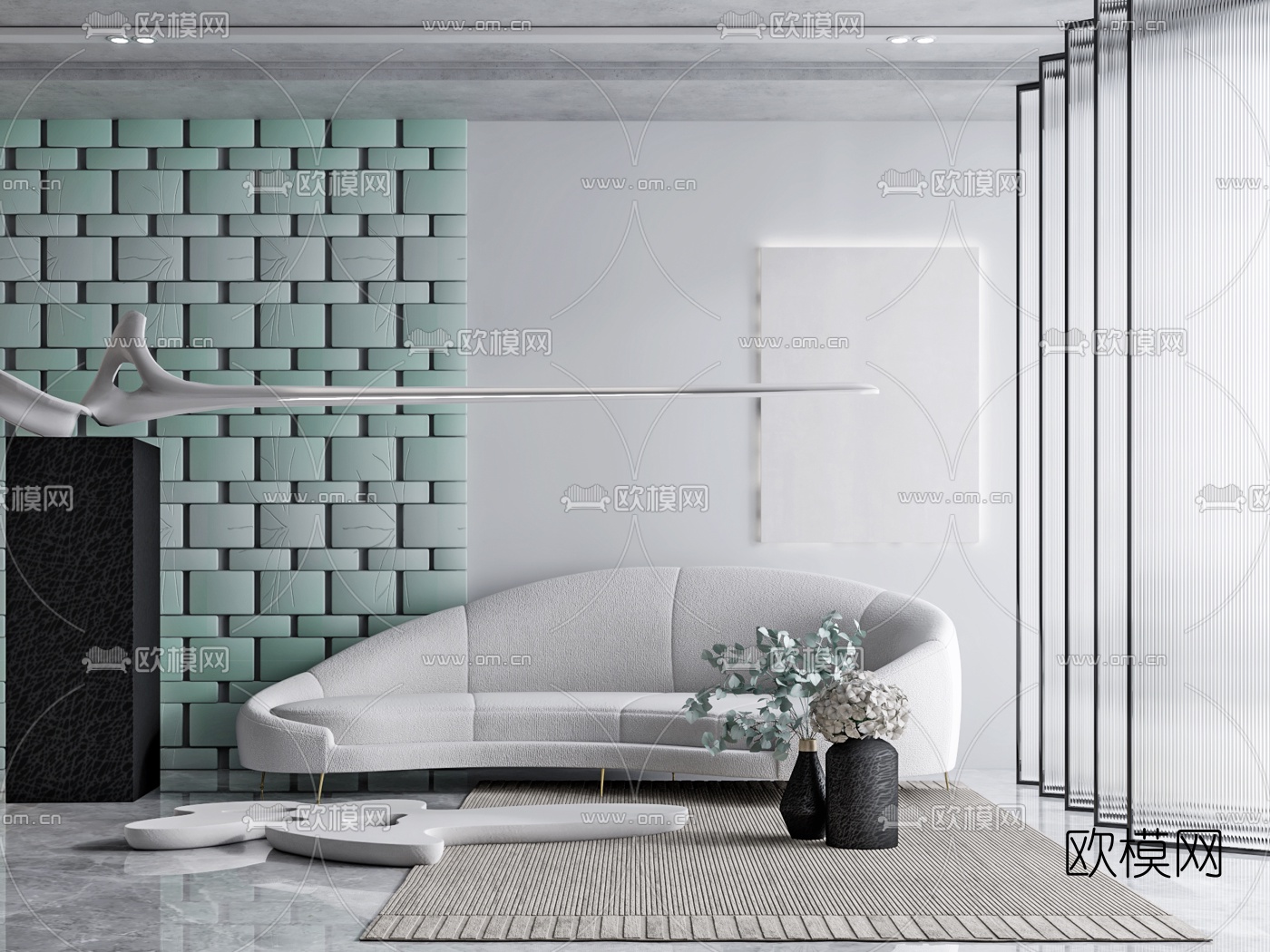 现代布艺弧形沙发3d模型下载