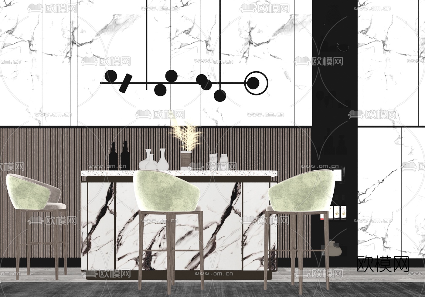 现代轻奢水吧台su模型下载（渲染图2）