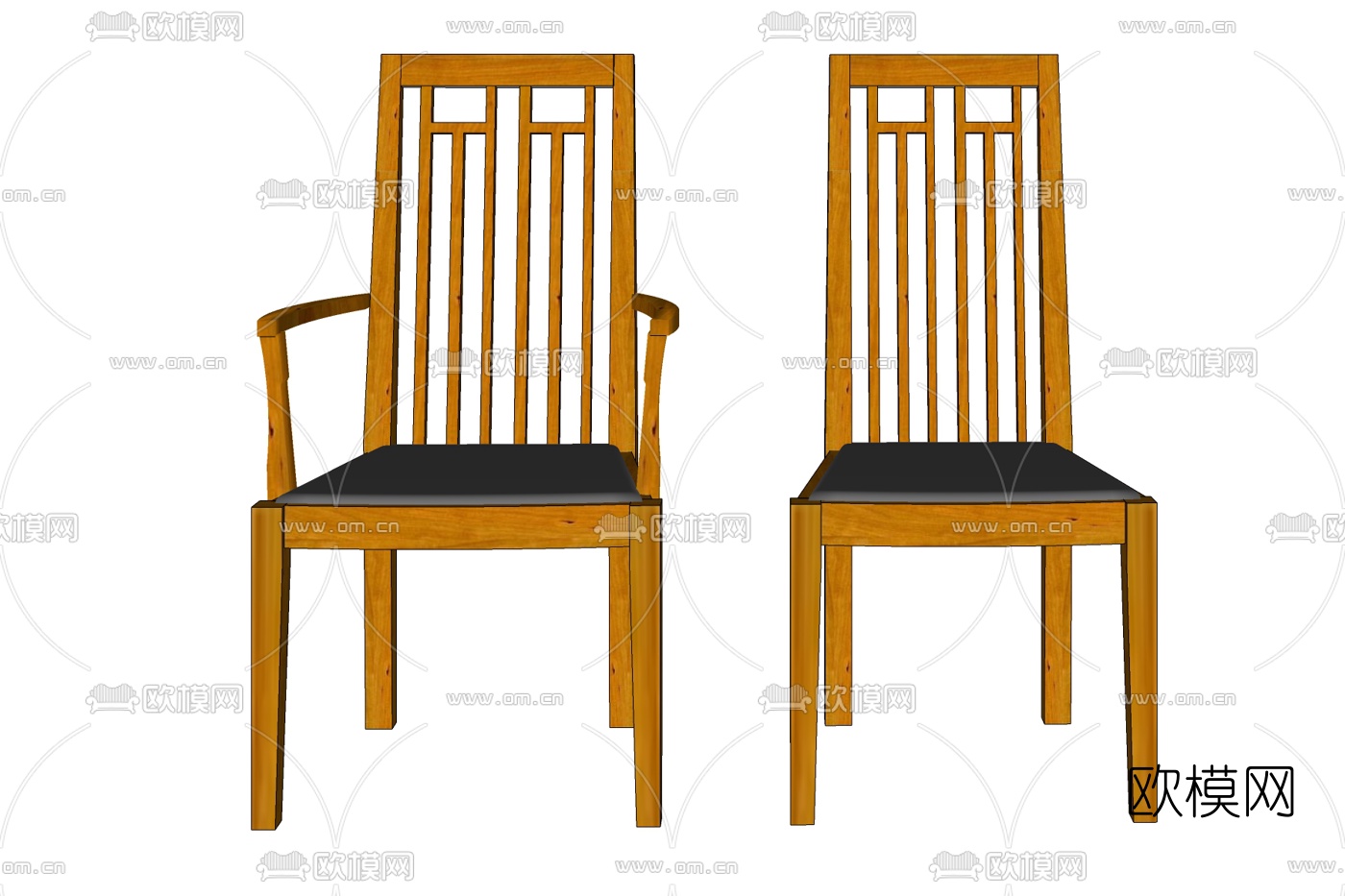 中式实木高背单椅su模型下载