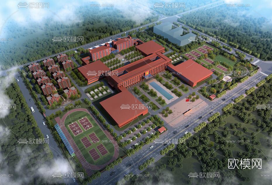现代学校鸟瞰su模型下载（渲染图1）