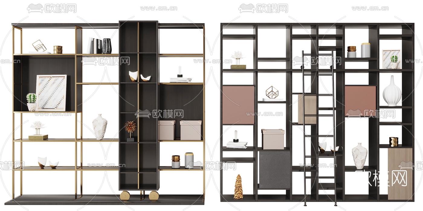 现代轻奢装饰架3d模型下载（渲染图2）