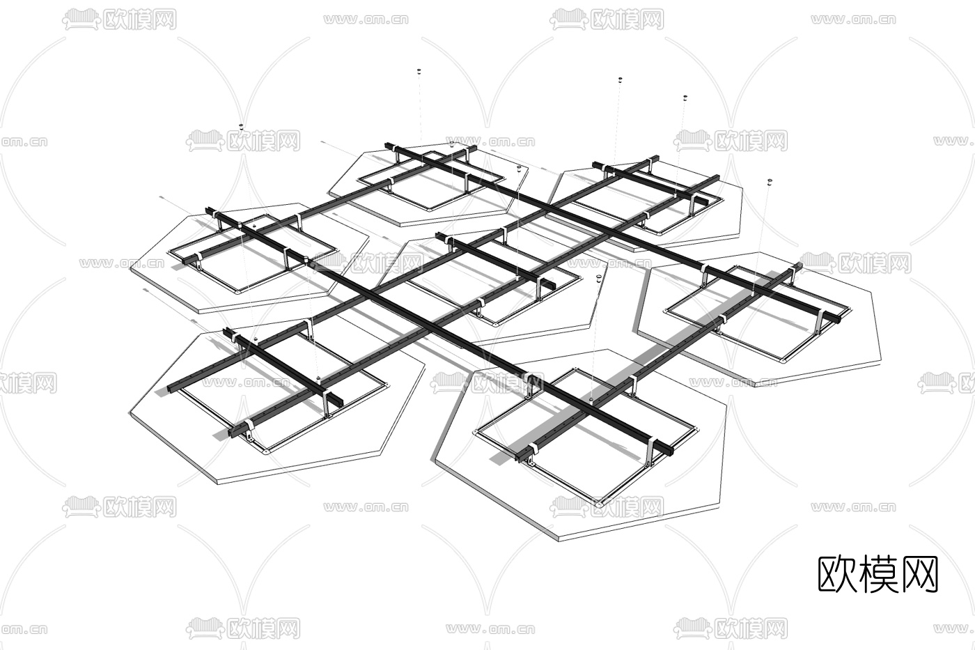 现代天花吊顶免费su模型下载