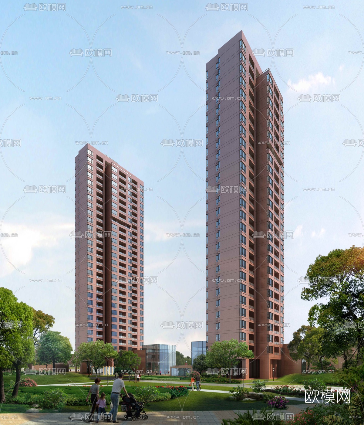 现代高层住宅楼建筑外观3d模型