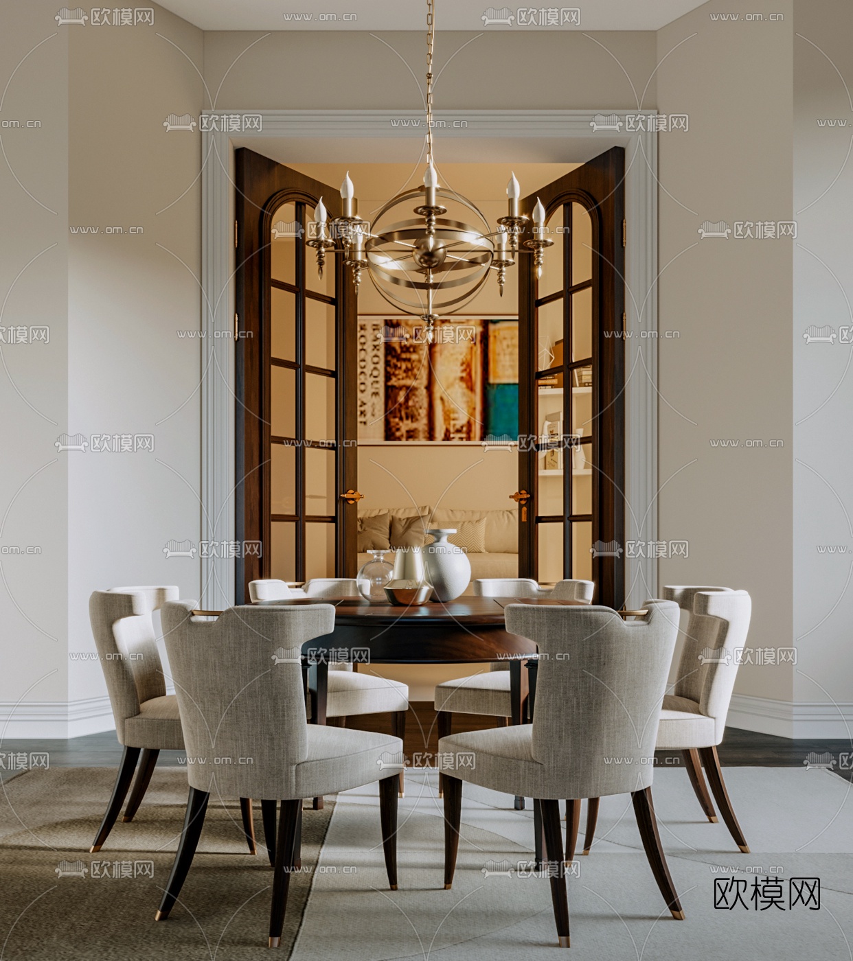 美式餐桌椅3d模型下载