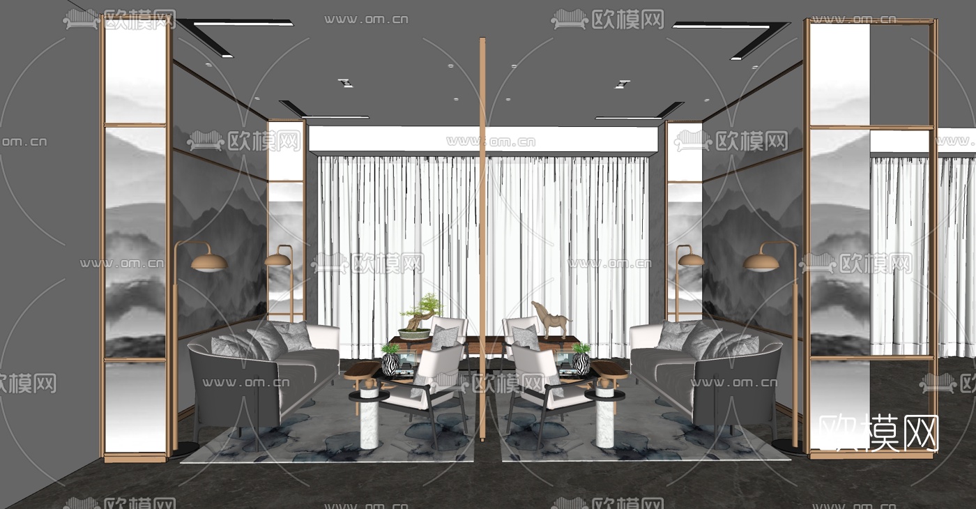 现代轻奢接待室su模型下载