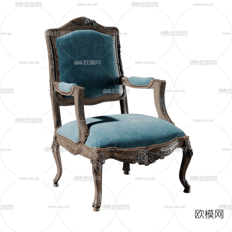 美式雕花扶手椅3d模型