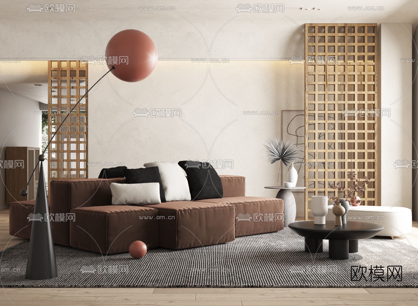 现代绒布沙发组合3d模型