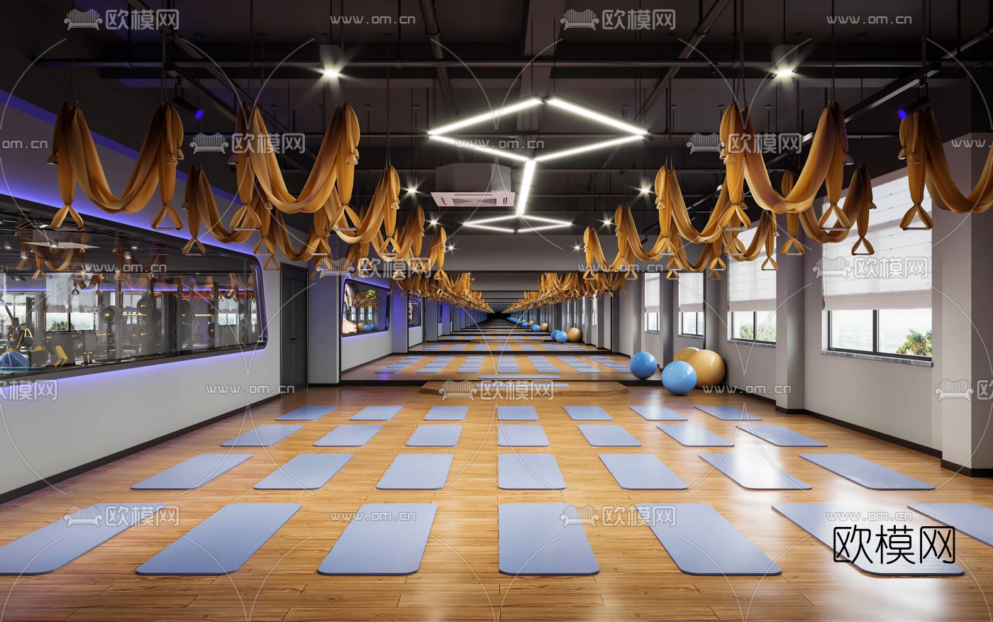 现代健身房瑜伽室3d模型