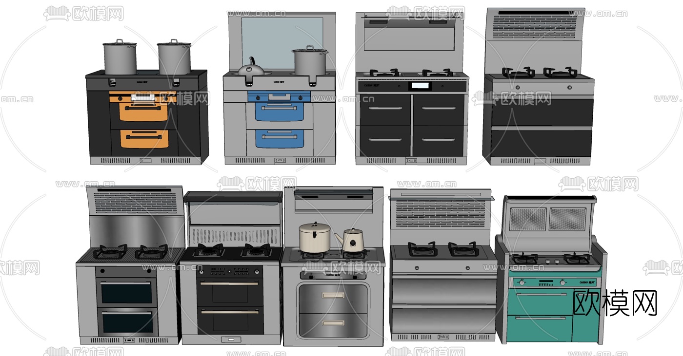 现代厨房用具燃气灶台su模型下载