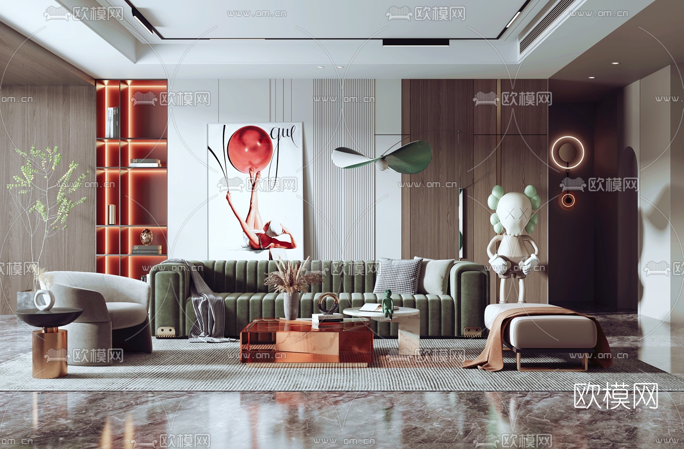 现代布艺沙发组合3d模型下载