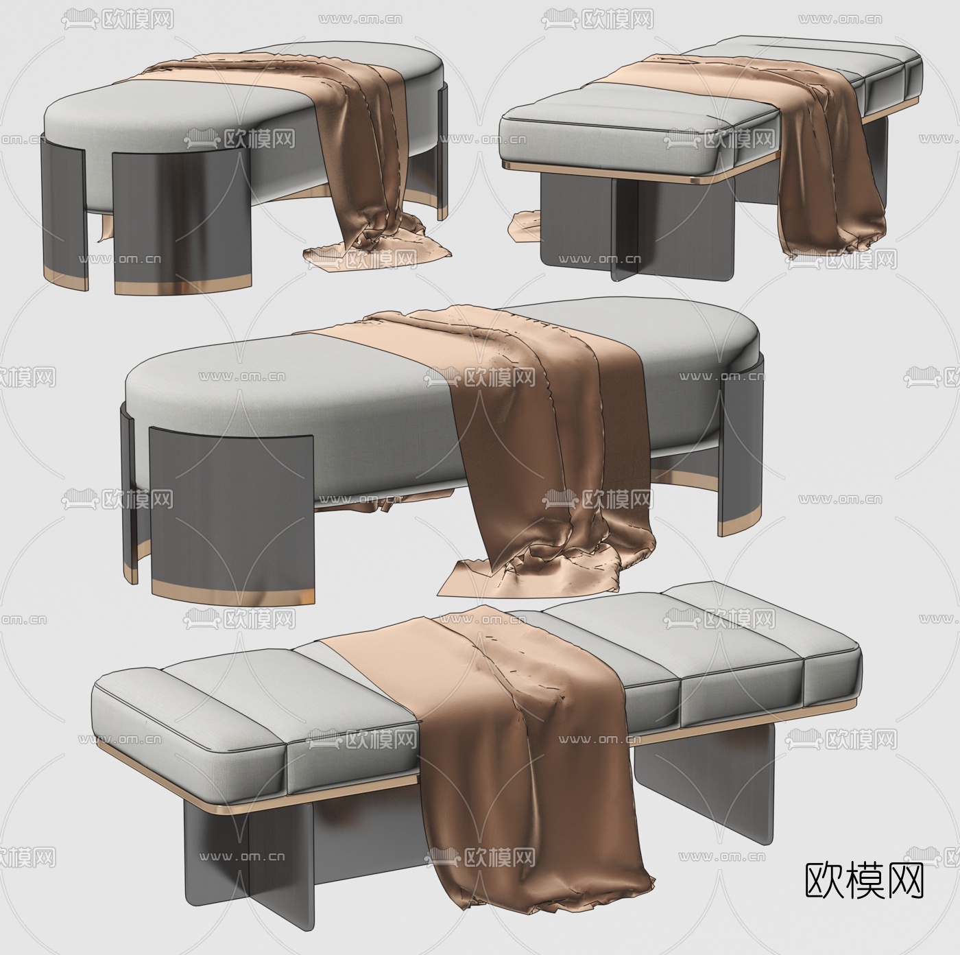 现代布艺脚踏su模型