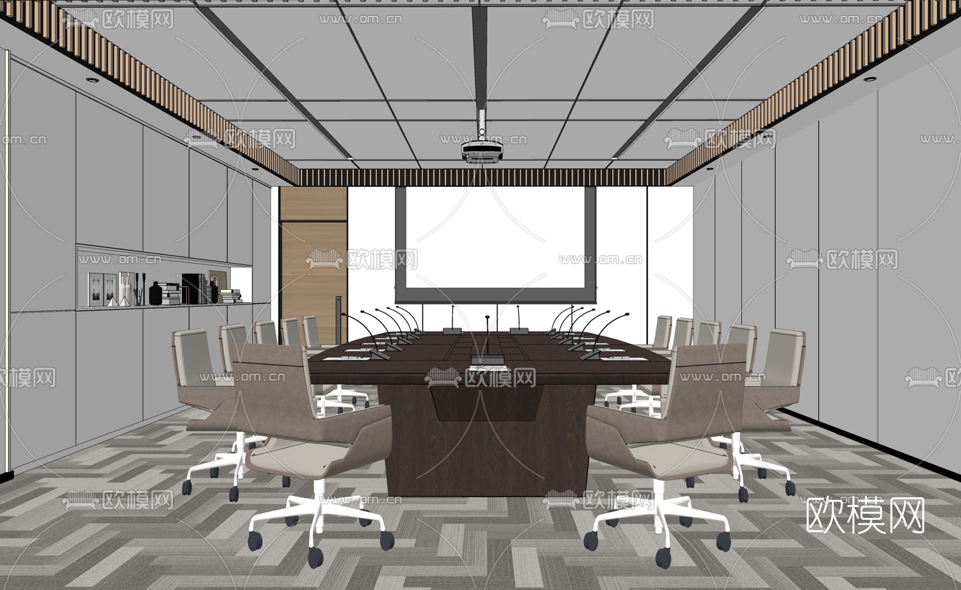 现代会议室su模型下载