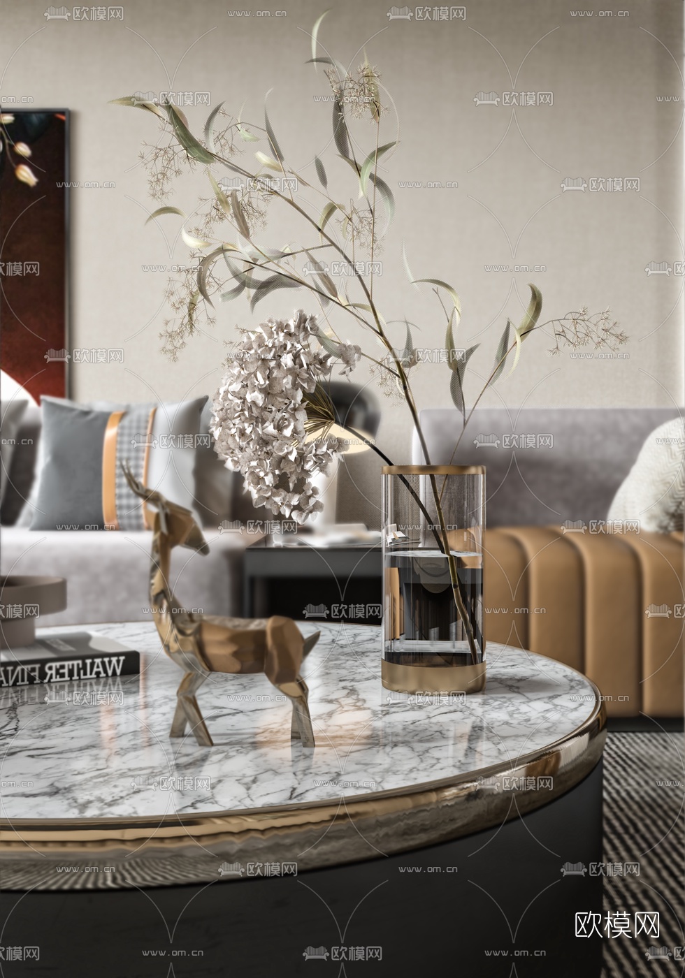 现代轻奢客厅餐厅3d模型下载（渲染图5）