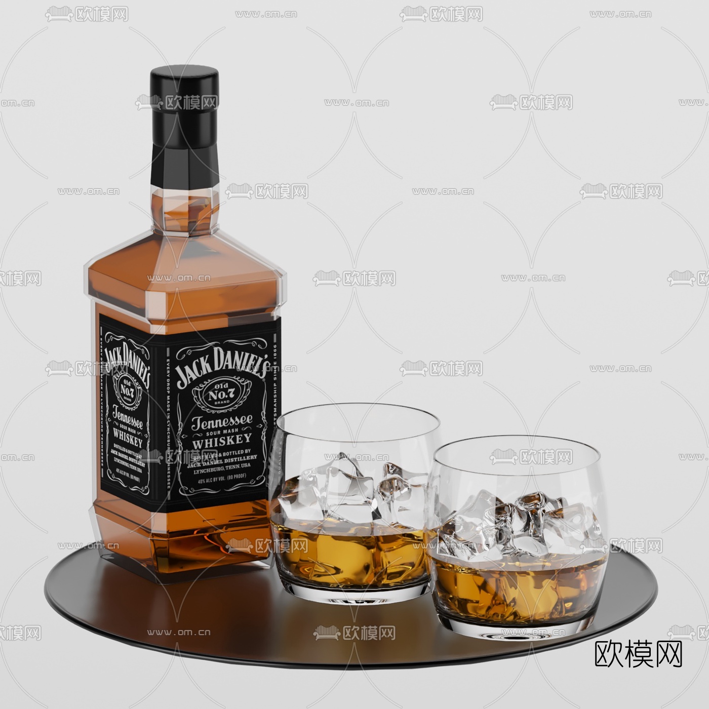 现代酒瓶酒杯3d模型