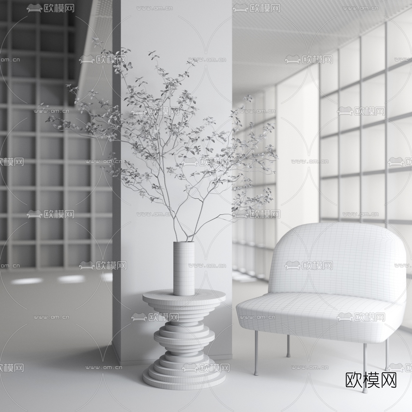 日式混搭酒店休息区3d模型下载（渲染图2）