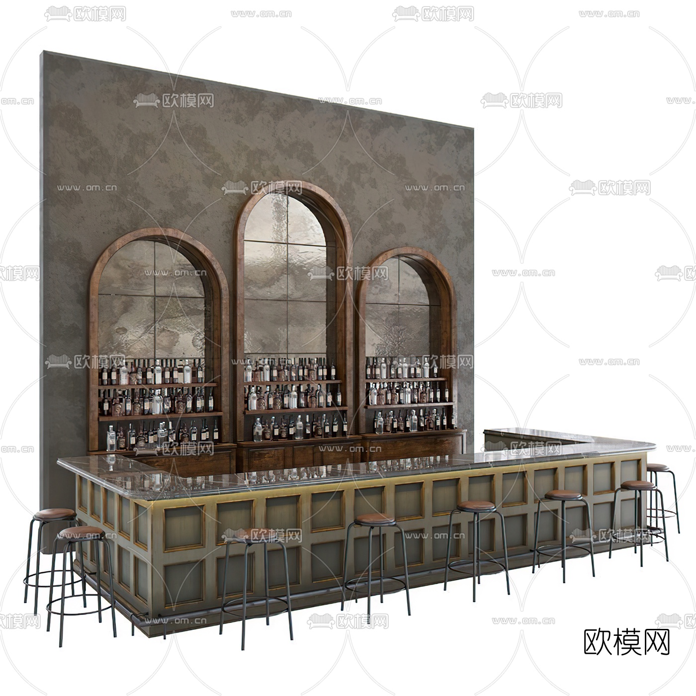 工业风酒吧吧台3d模型