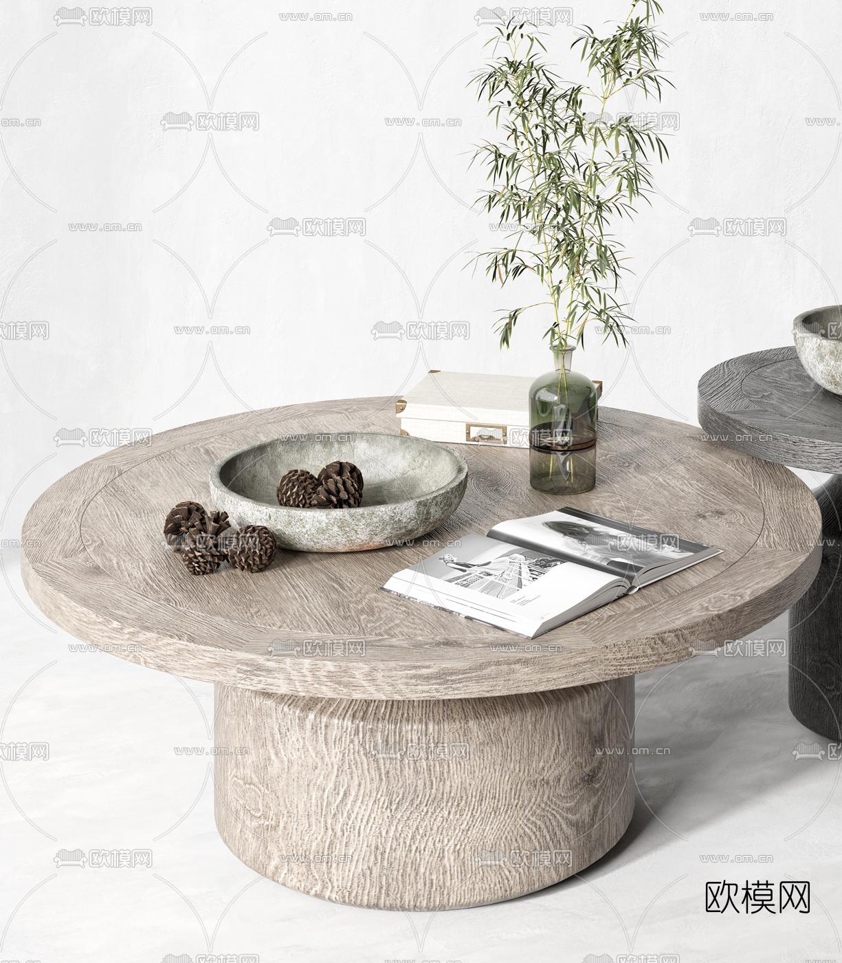现代原木圆形茶几3d模型