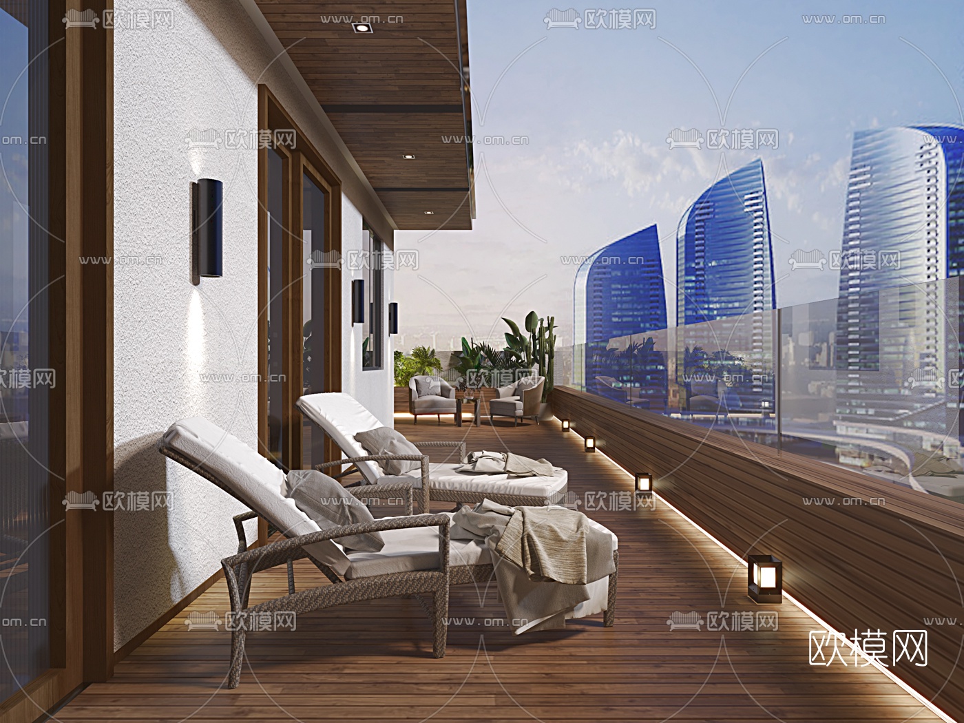 现代阳台露台3d模型下载