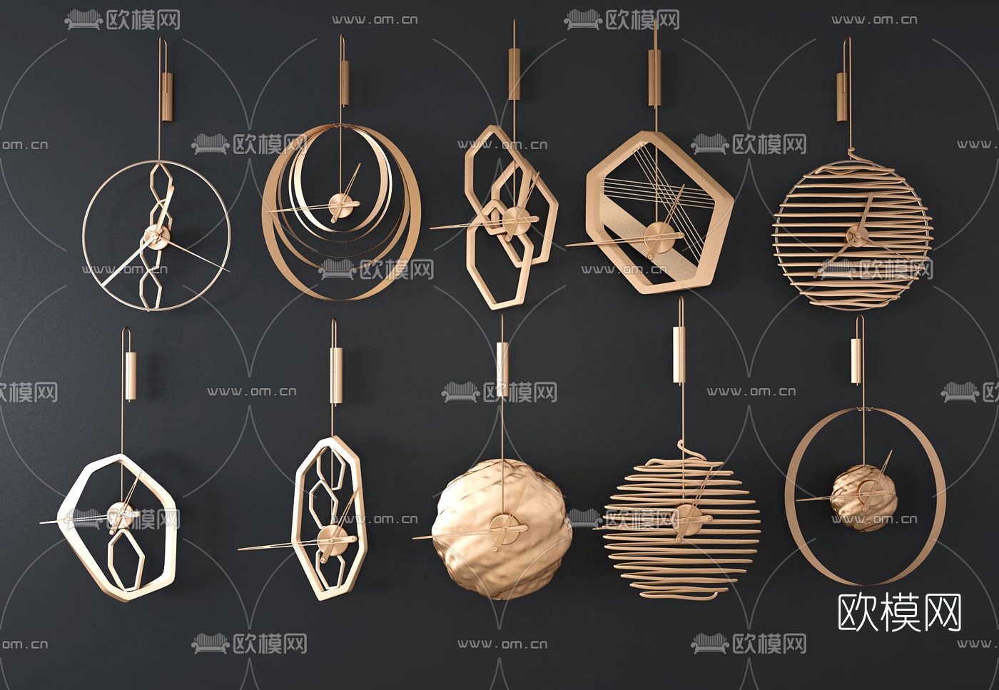 现代个性金属挂钟3d模型下载