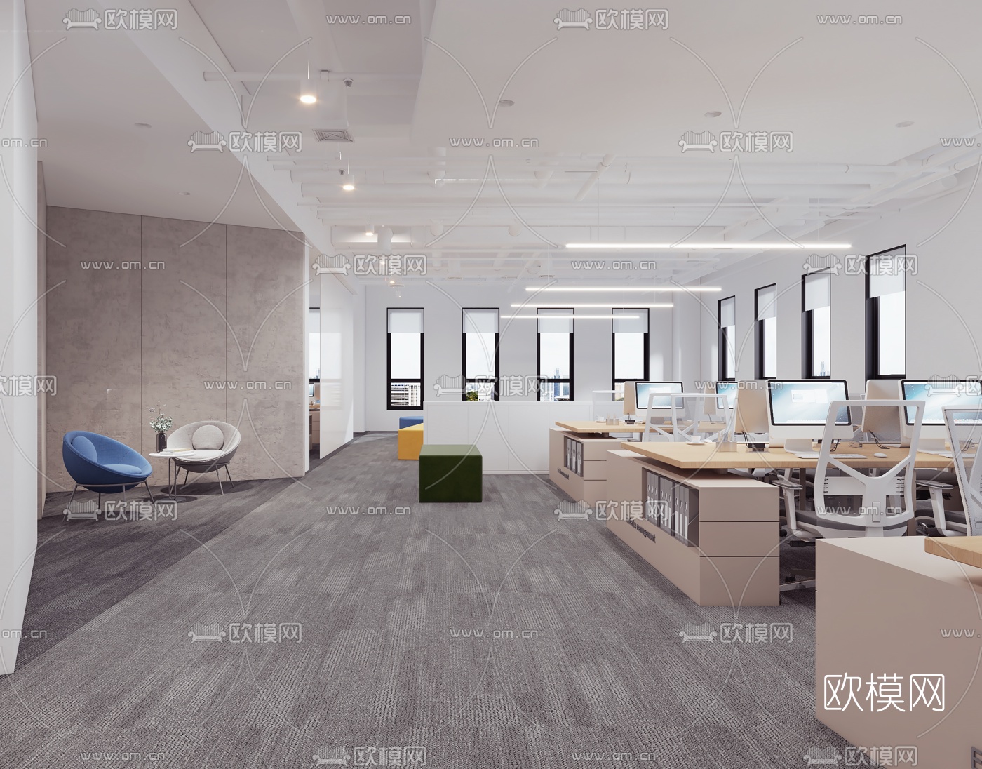 现代敞开式办公室3d模型下载_ID10012826_3dmax免费模型-欧模网