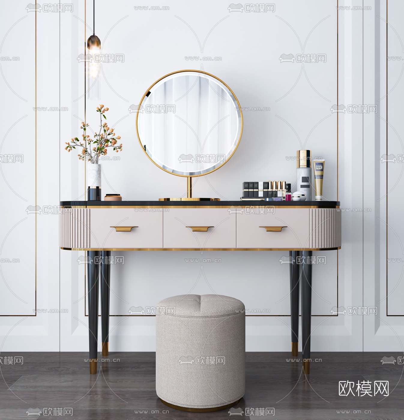 现代轻奢梳妆台3d模型下载