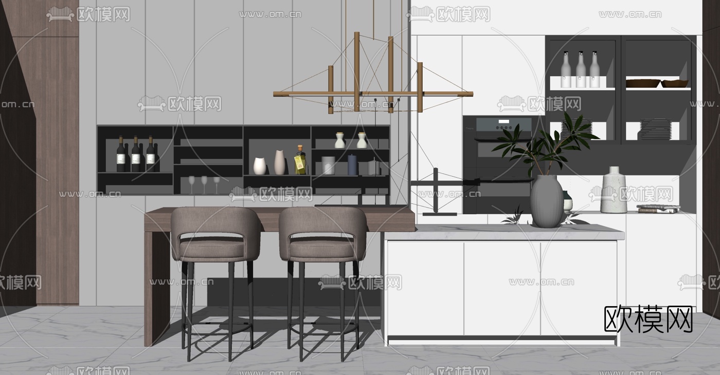 现代吧台桌椅su模型下载