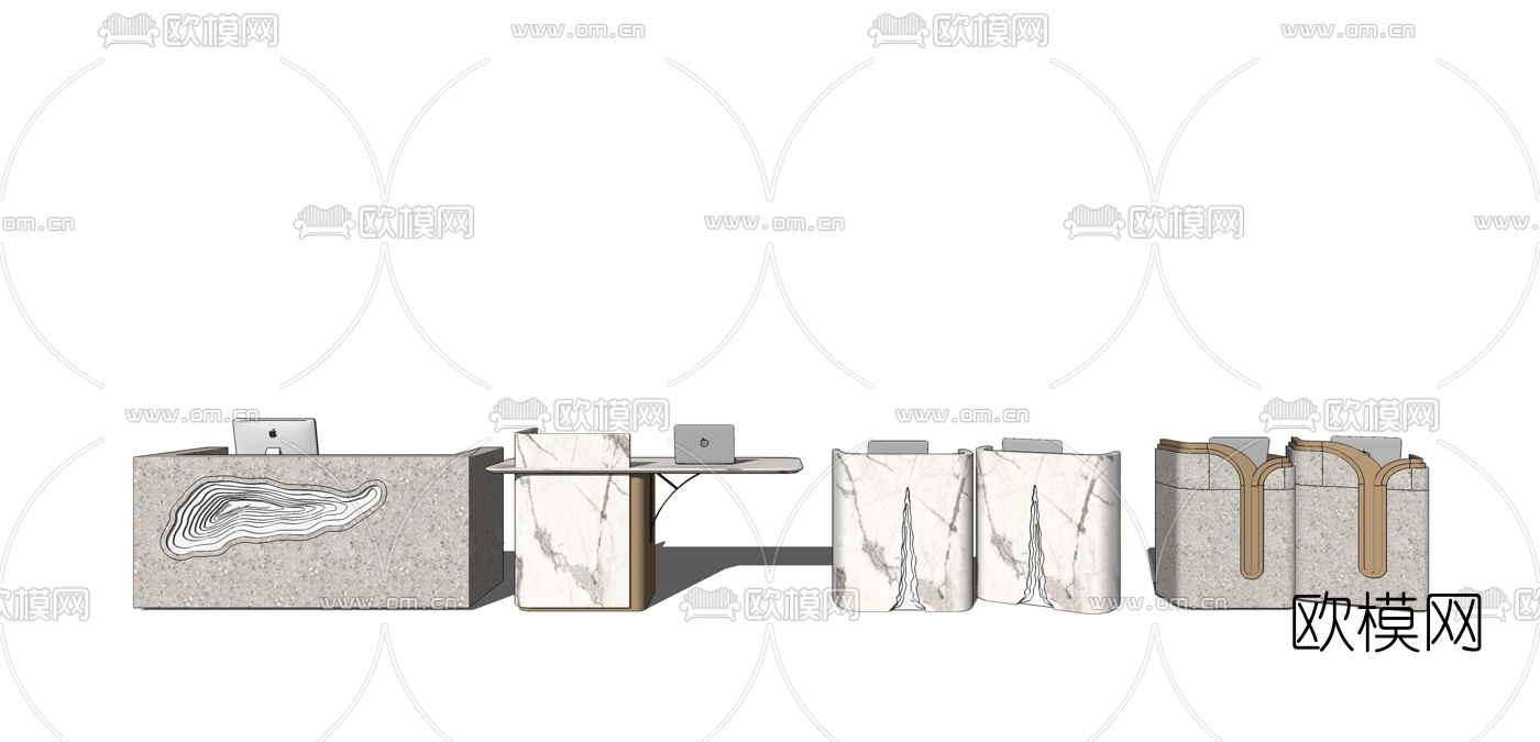 现代前台接待台su模型下载