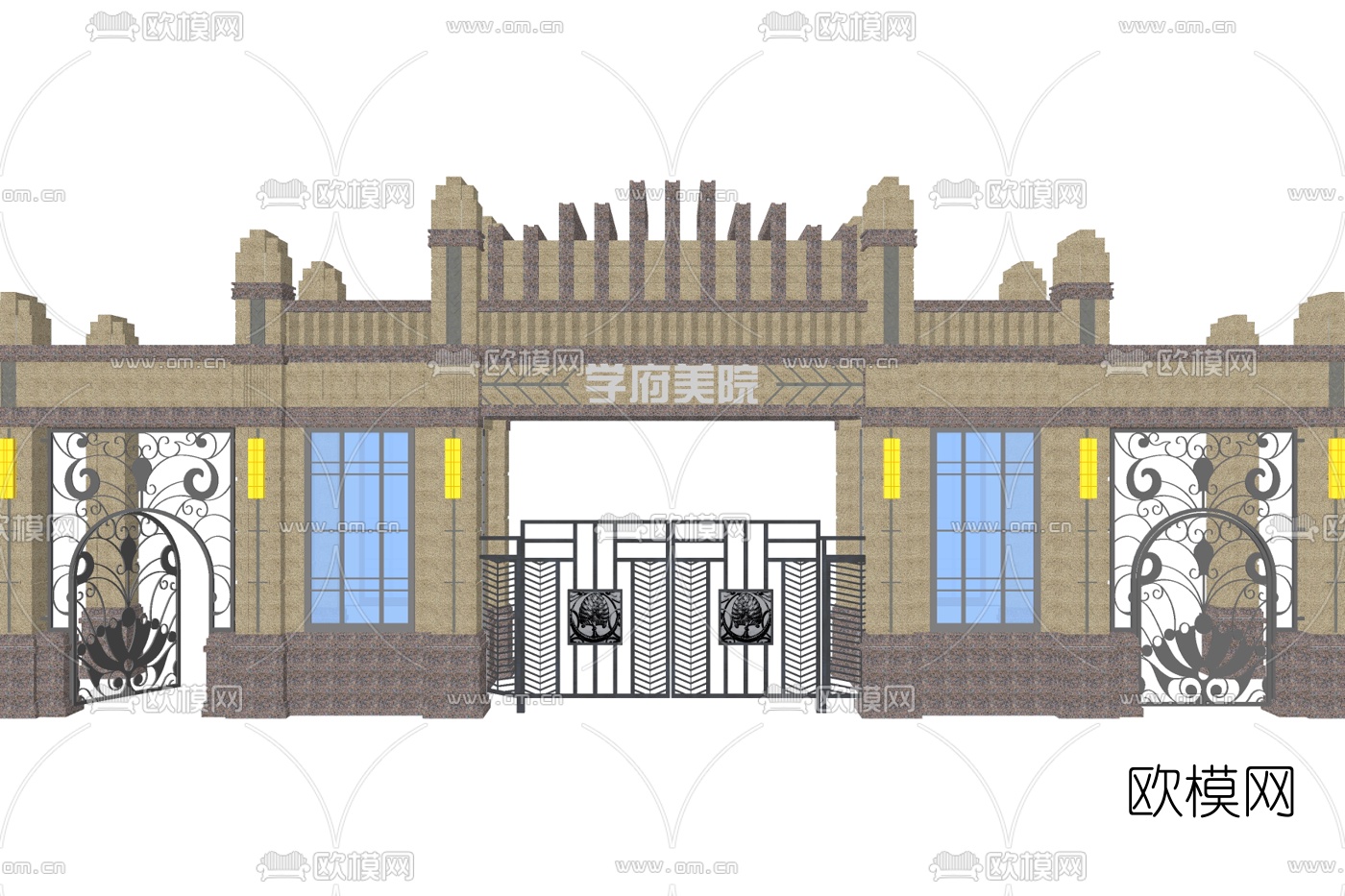 新古典小区大门su模型下载