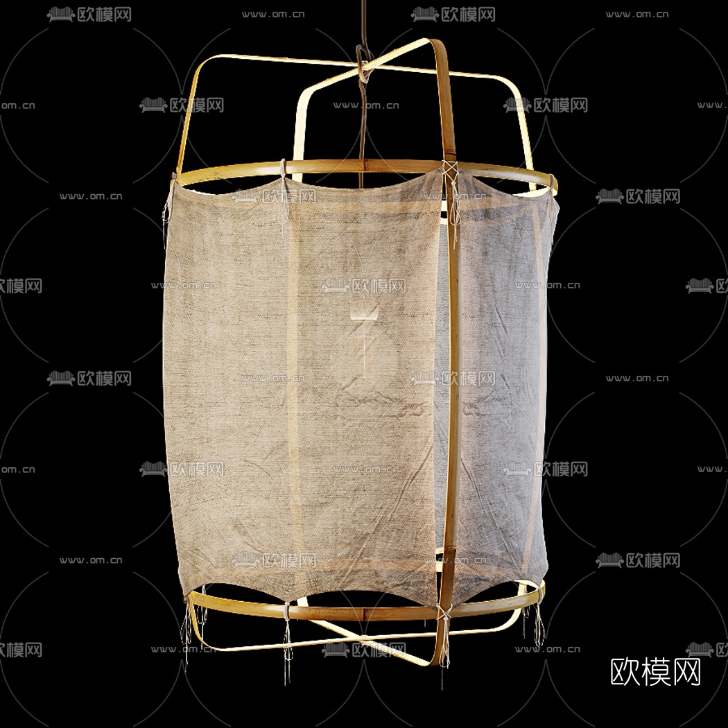 自然风竹编布艺吊灯3d模型下载（渲染图1）