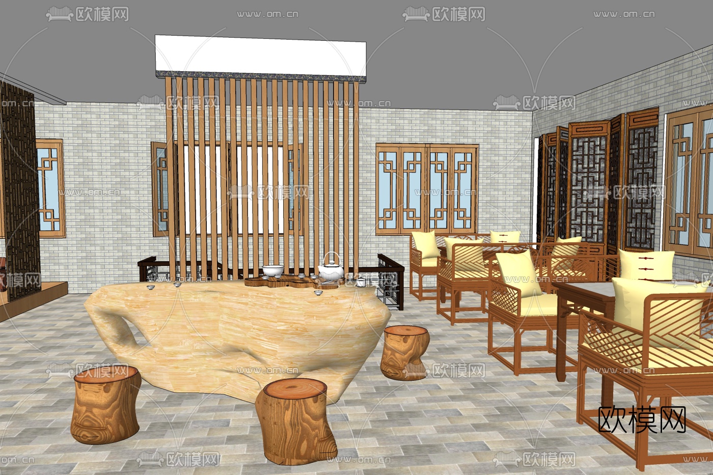 新中式餐厅免费su模型下载