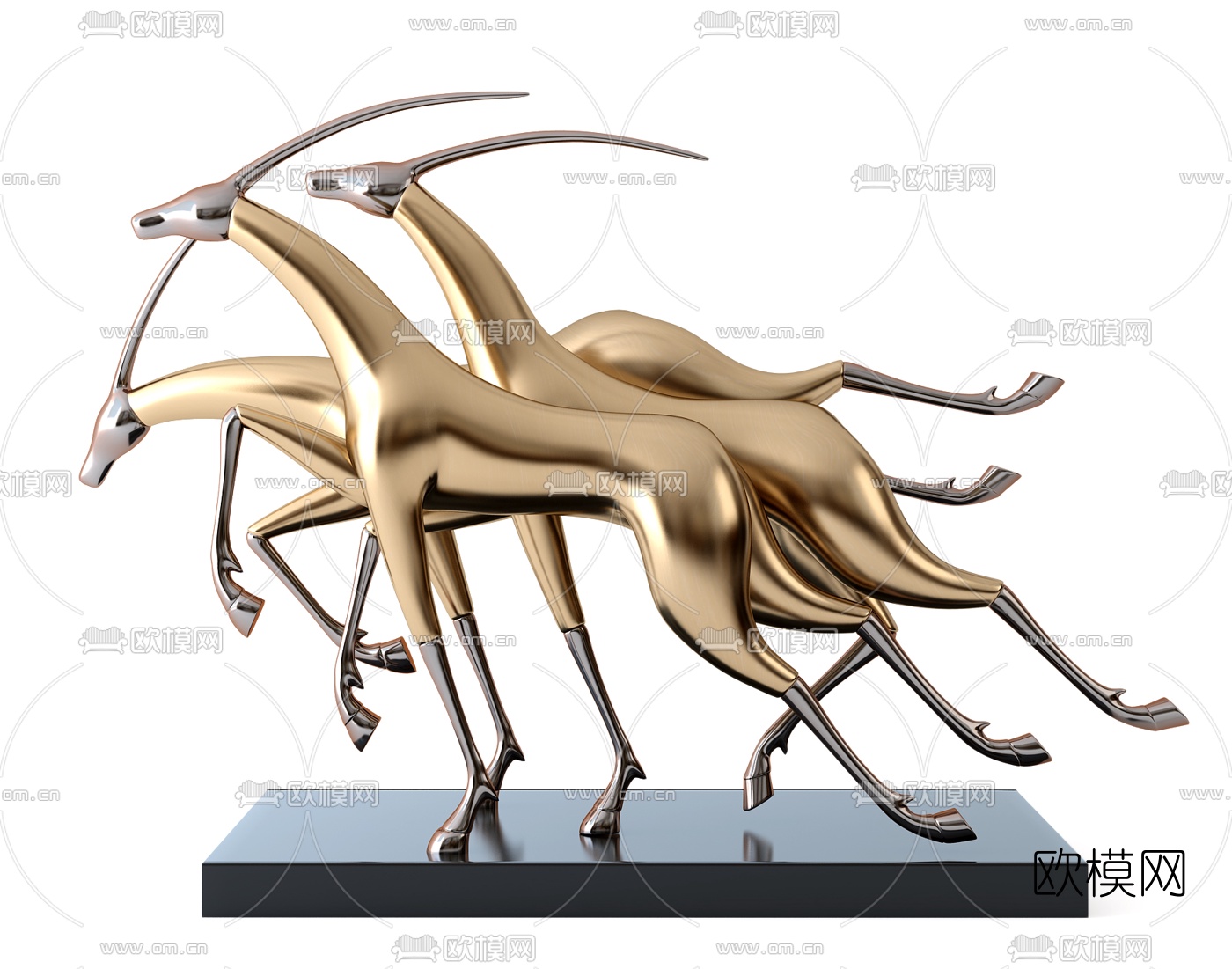 现代金属抽象鹿群雕塑3d模型