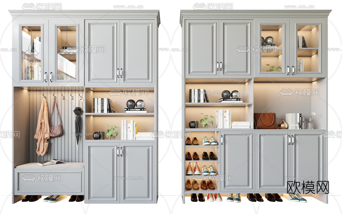 美式多功能入户鞋柜3d模型下载