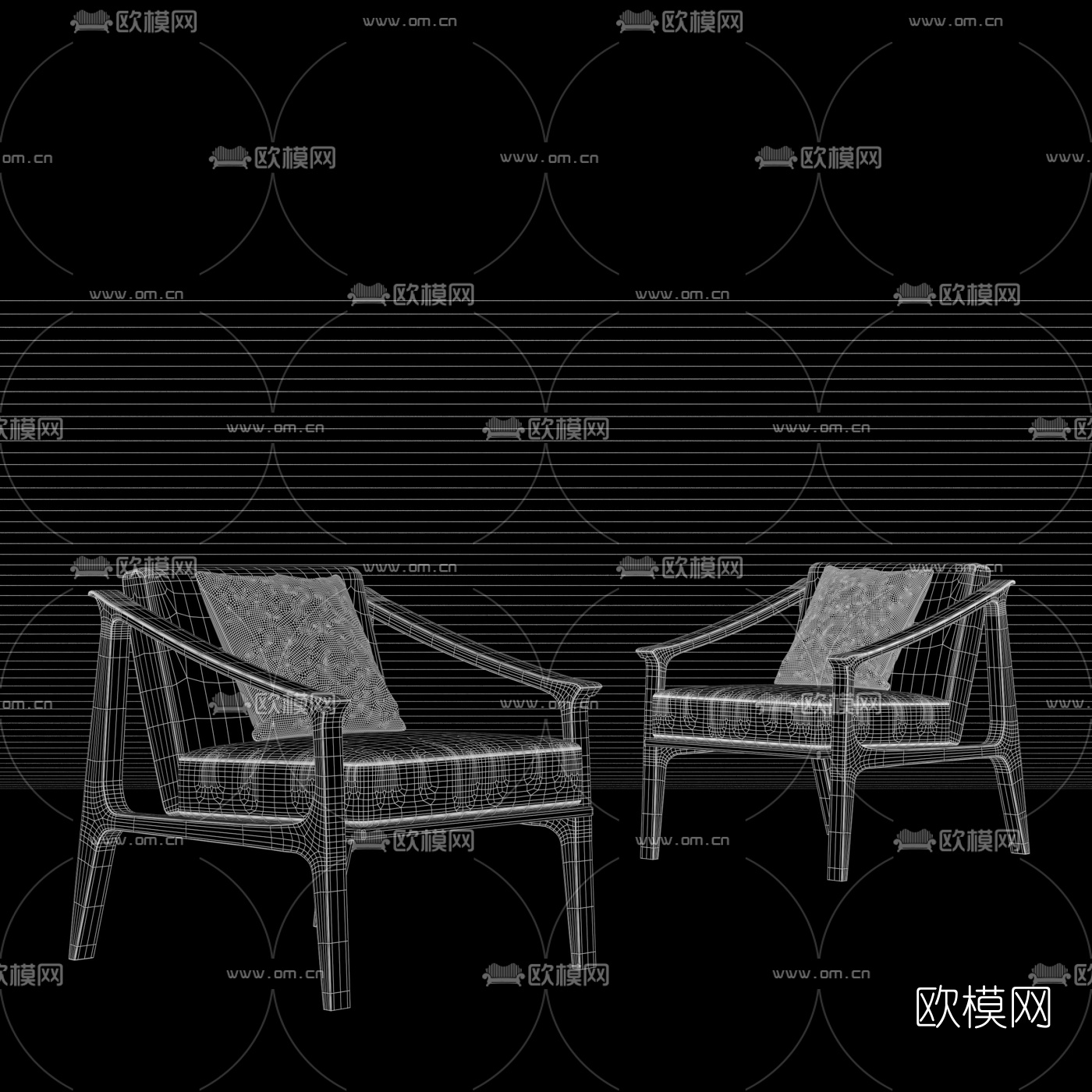 新中式布艺实木单人沙发3d模型