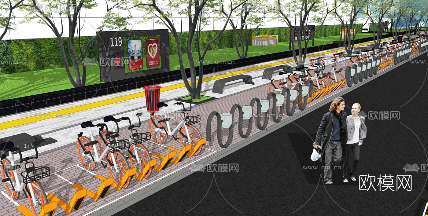现代公园景观停车场su模型下载