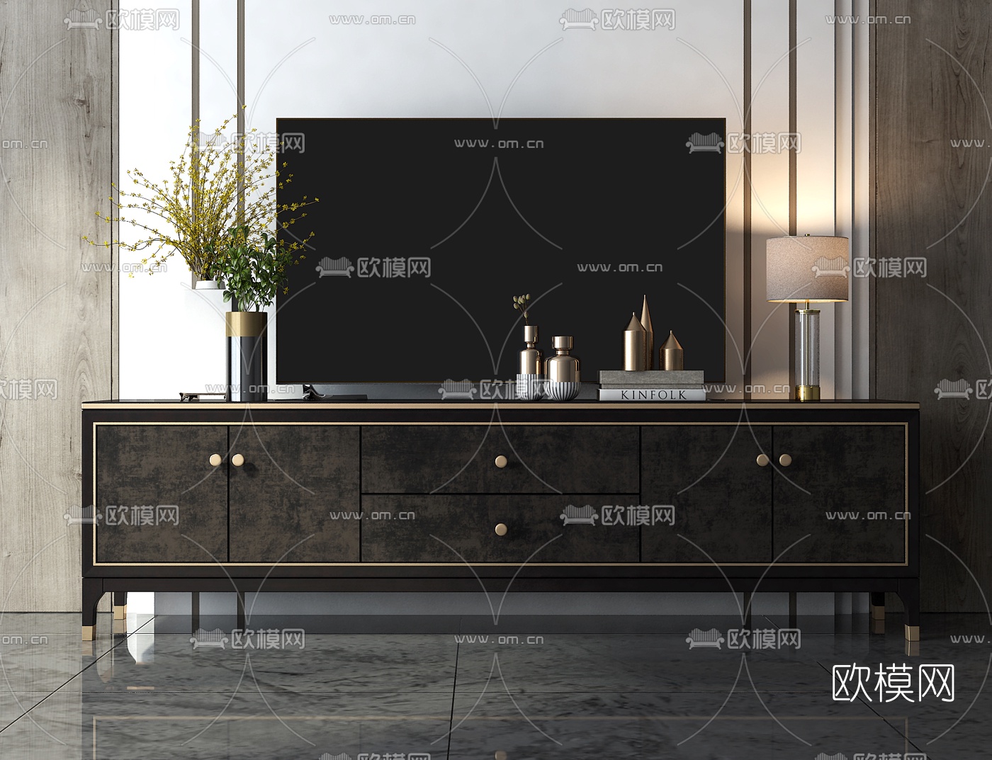 现代轻奢电视柜3d模型-免费3dmax模型库-欧模网