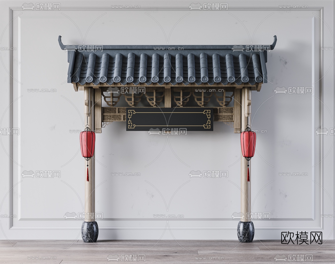 新中式屋檐门头3d模型