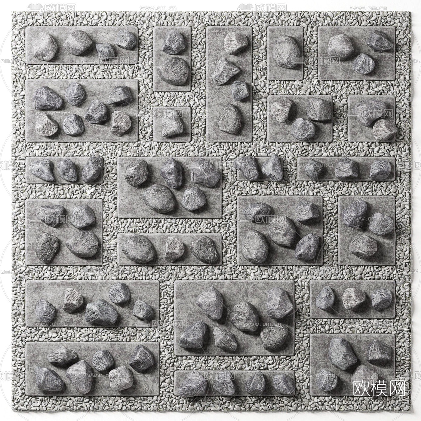 现代石头石块鹅卵石3d模型下载（渲染图2）