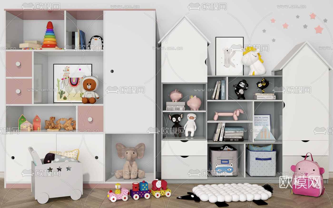 现代儿童书柜装饰柜3d模型下载