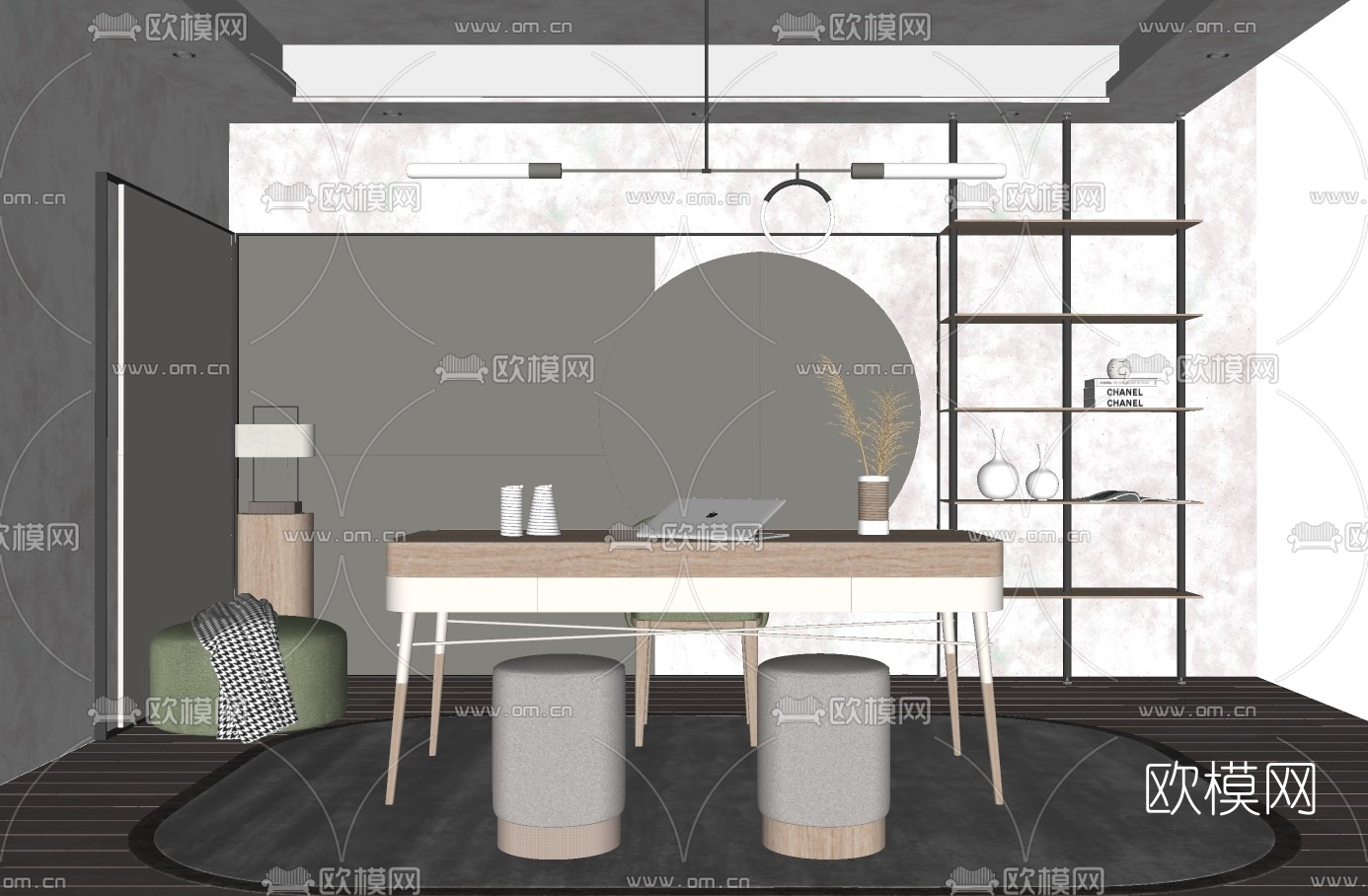 北欧书房su模型下载