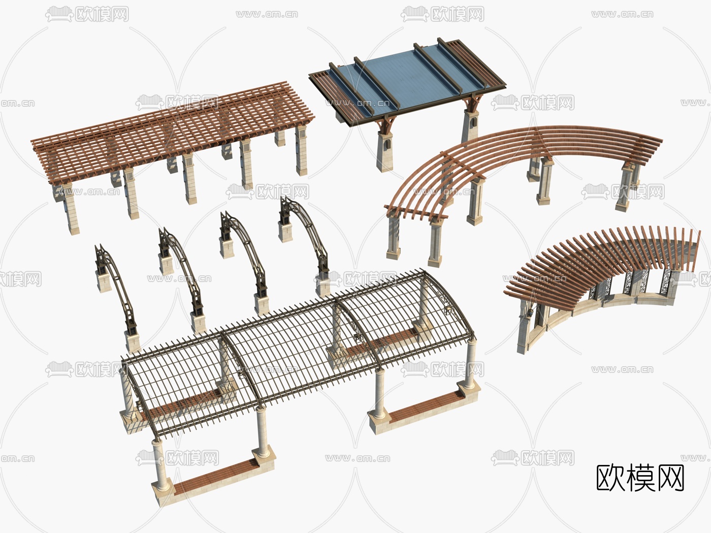 简欧廊架花架3d模型下载
