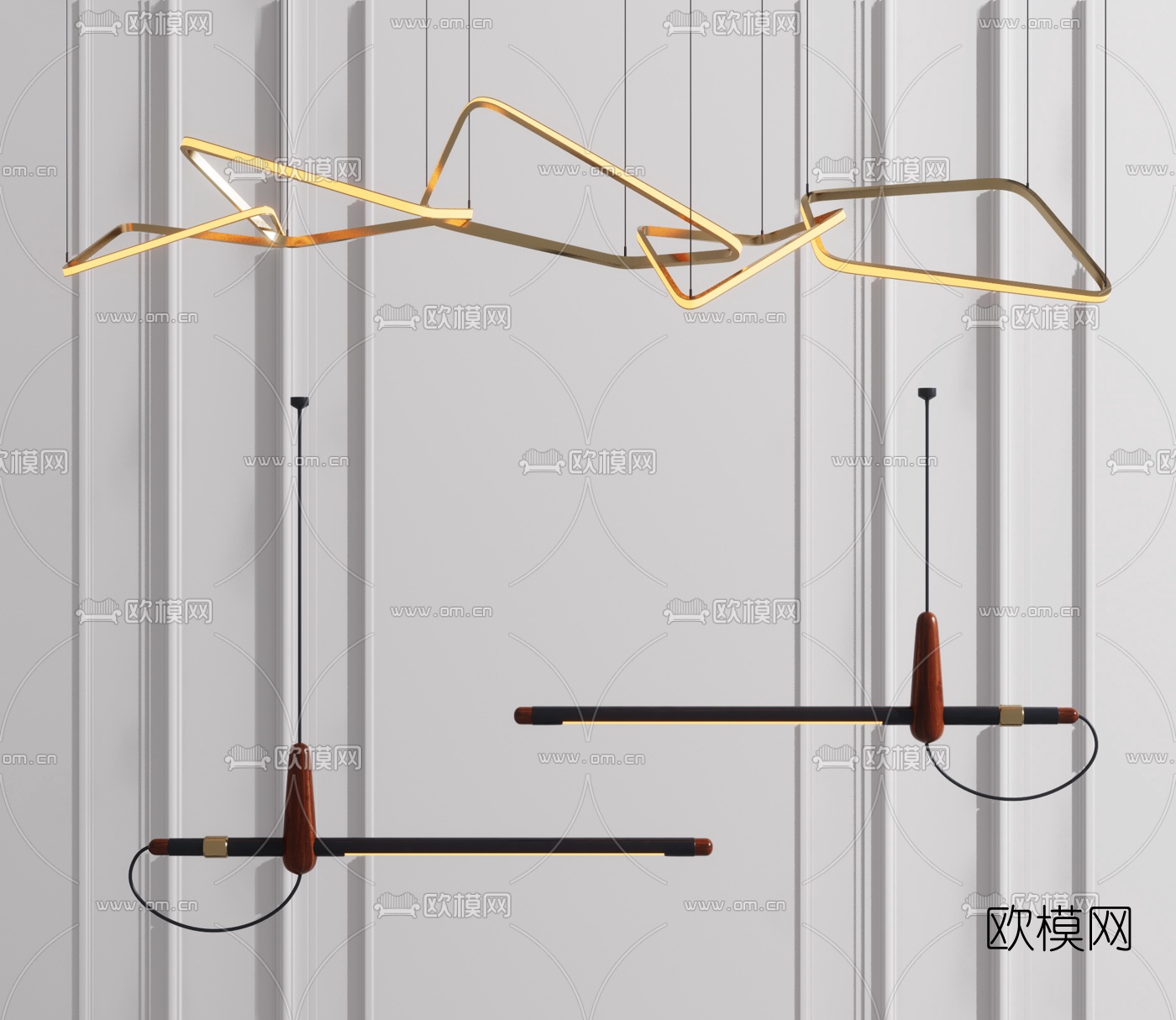 现代轻奢金属吊灯su模型下载（渲染图1）