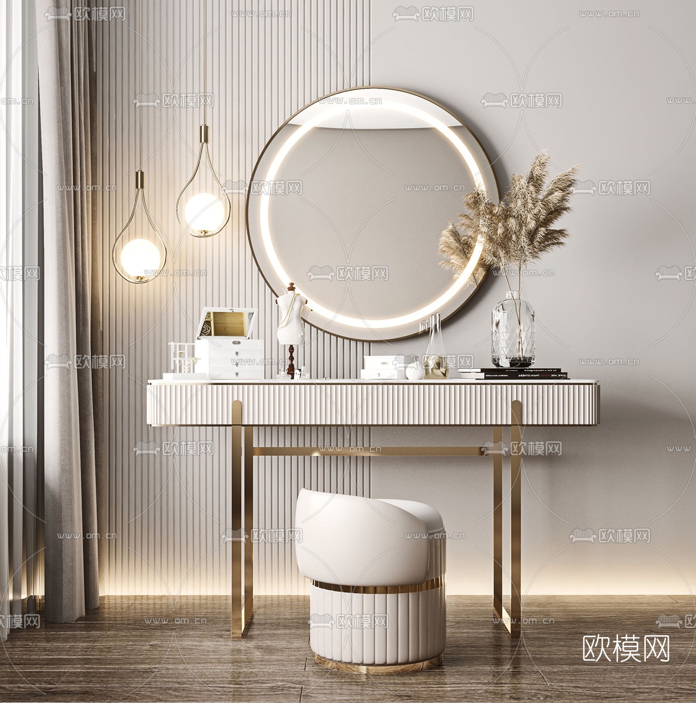 现代轻奢梳妆台3d模型