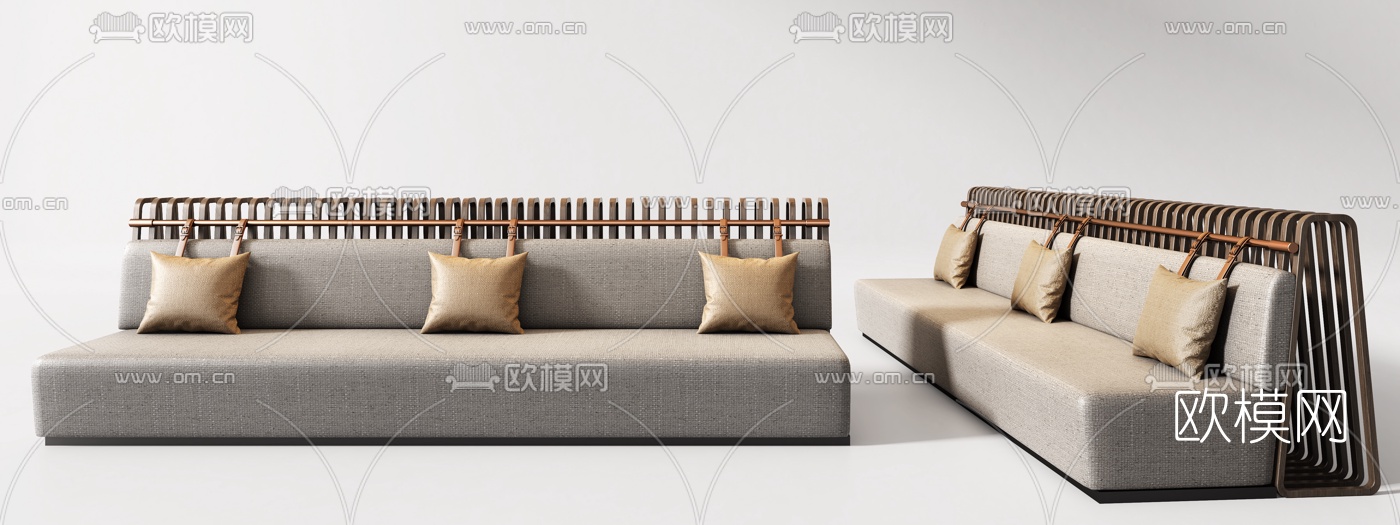 现代布艺弧形卡座沙发3d模型