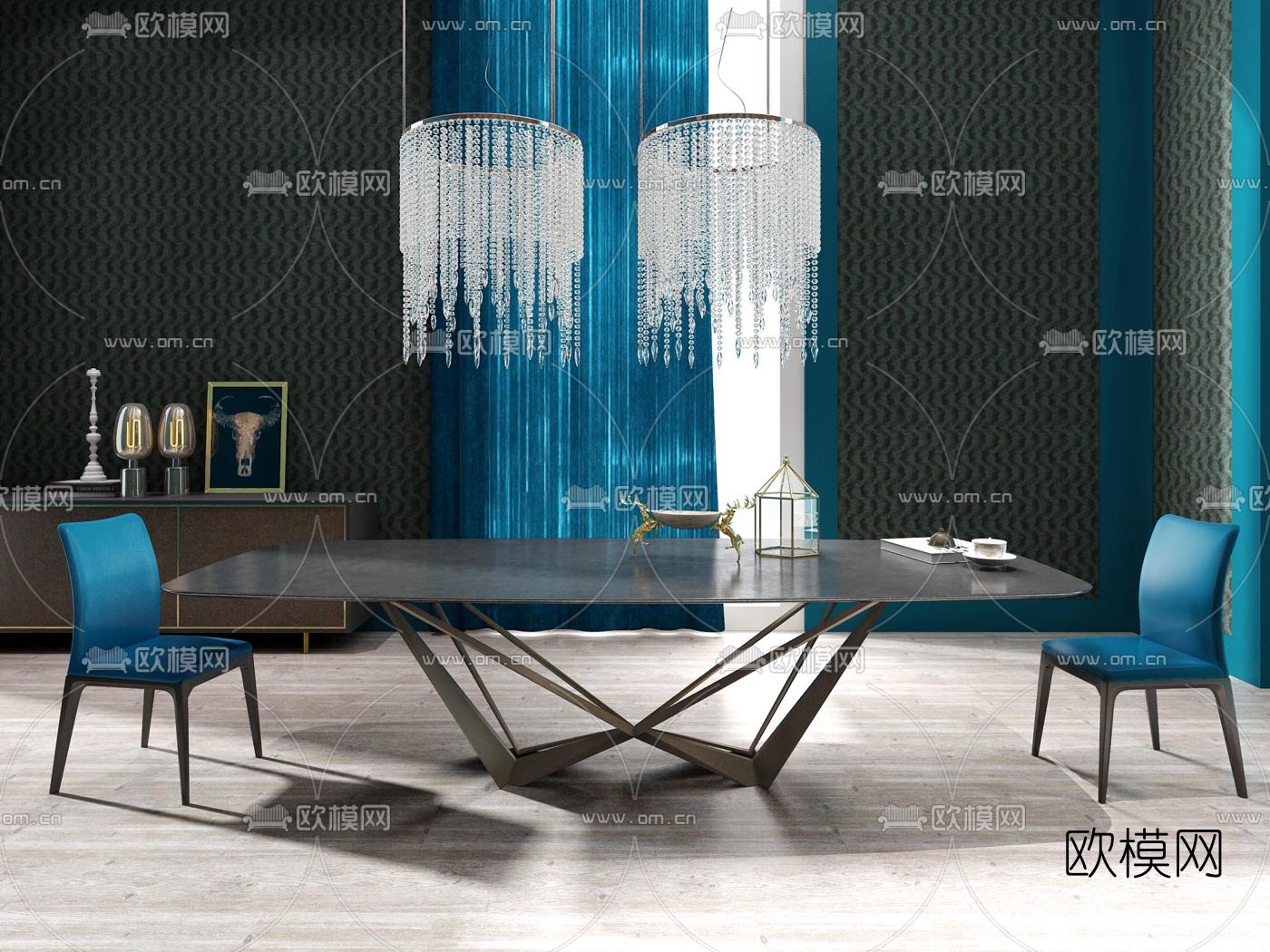 Paplo Cattelan设计 现代餐桌椅组合3D模型下载（渲染图1）