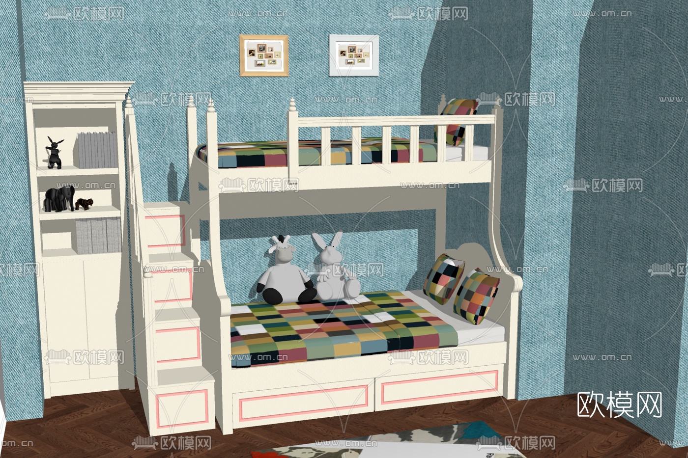北欧上下铺儿童床su模型下载